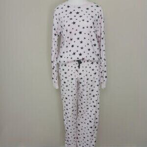 Kate Spade 2 Piece Pyjama PJ Set, Light Pink with Black Stars Print, Size L